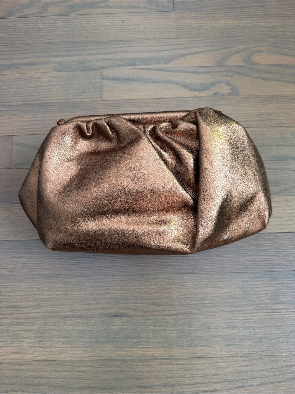 Metallic Bronze Gathered Wristlet Clutch